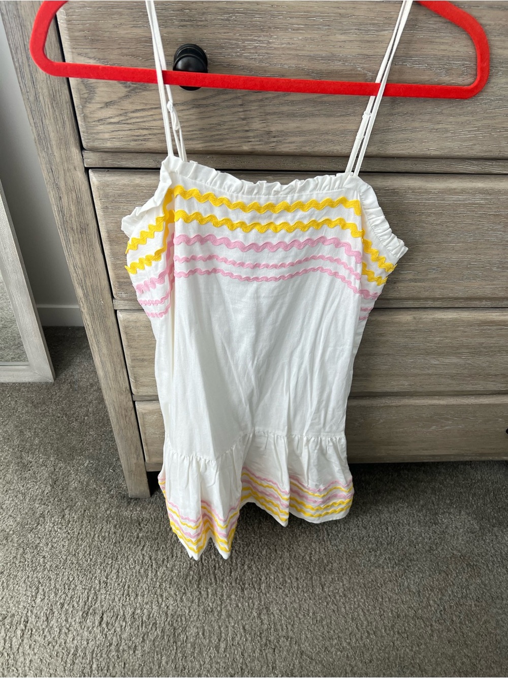 White Sundress with Yellow & Pink Trim